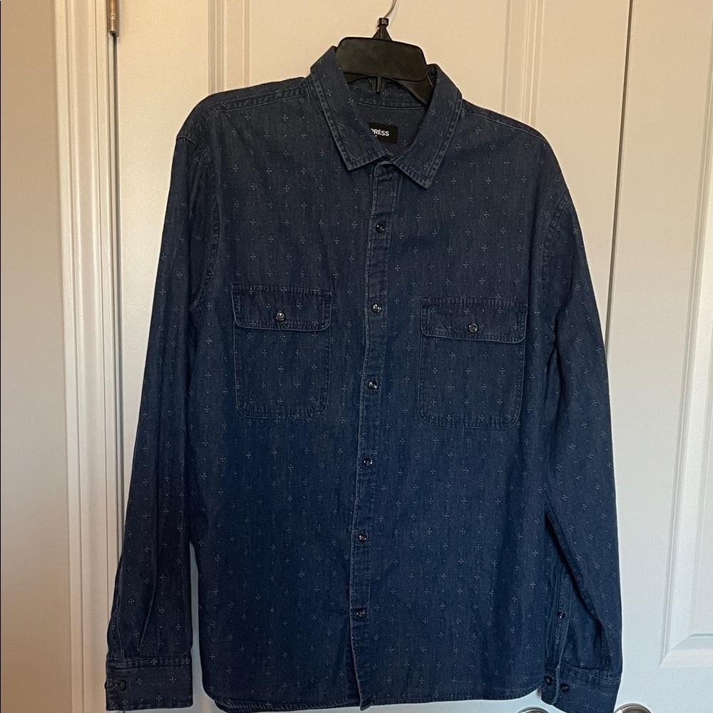 Express Dark Blue Casual Button Down Shirt